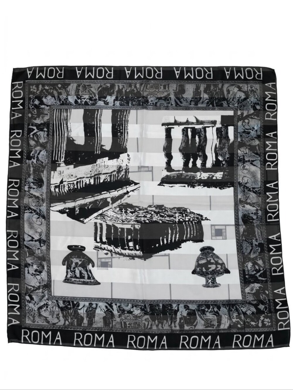 ROMA Black & White Scenic Square Scarf